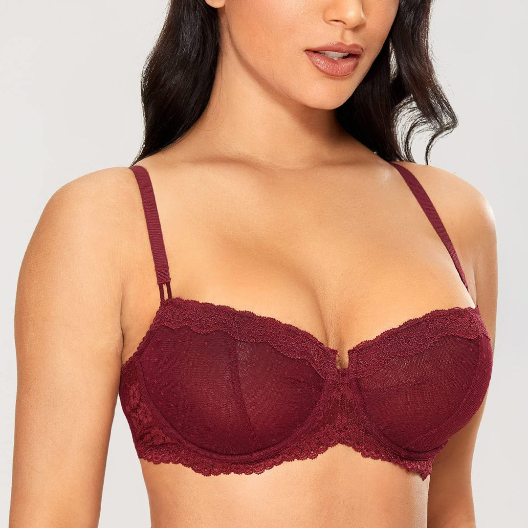DOBREVA Balconette BH Damen mit Bügel Push Up Dirndl Spitze BHS Sexy Grosse Grössen Ungefüttert 70C