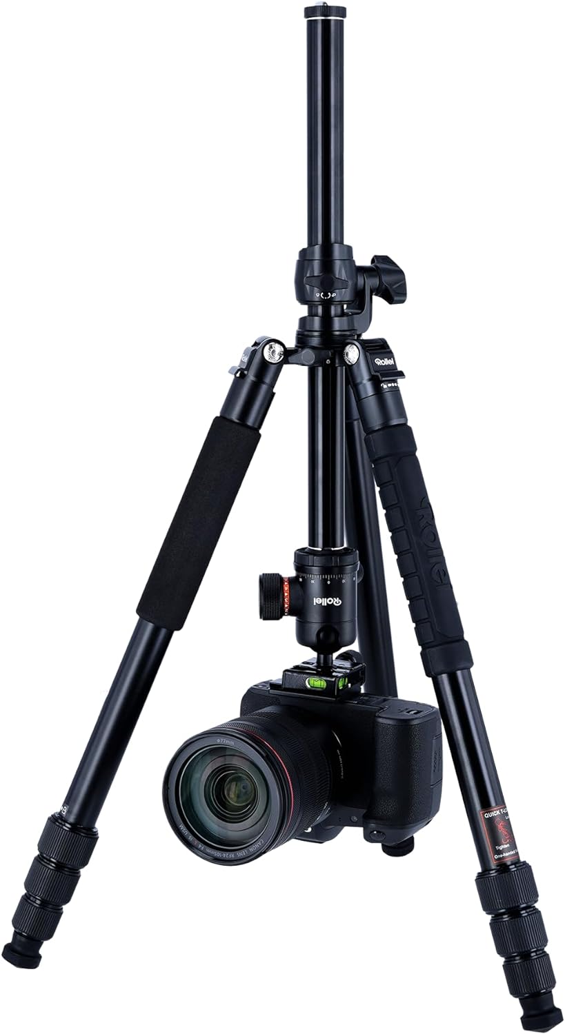 Rollei C5I MAKRO PRO I Aluminium Stativ I Schwarz I 3D-Kugelkopf I Einbeinstativ I Smartphone- Halte