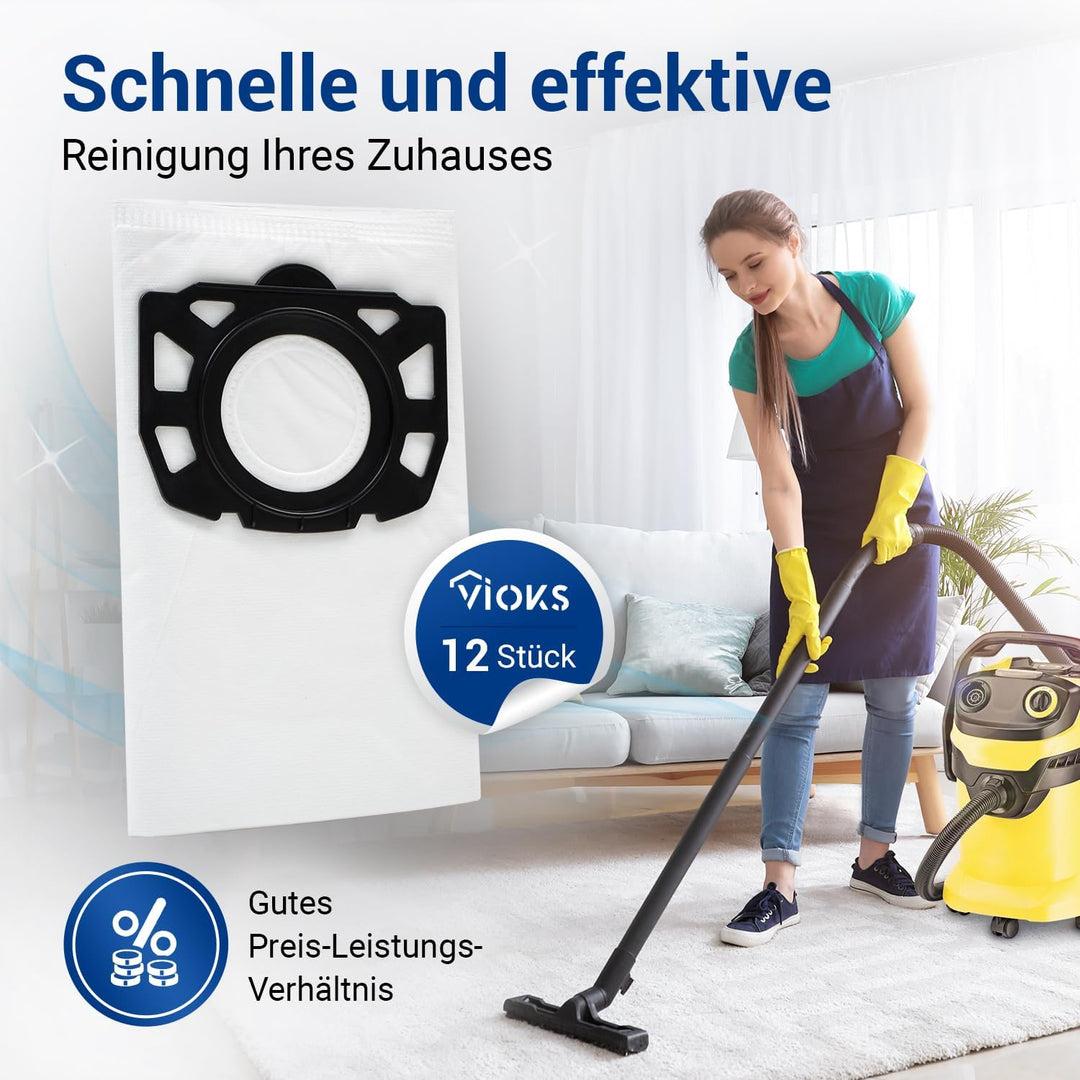 VIOKS 12x Staubsauger Beutel Ersatz für Kärchеr 2.863-006.0 KFI 487 | Vliesfilterbeutel Filtertüten