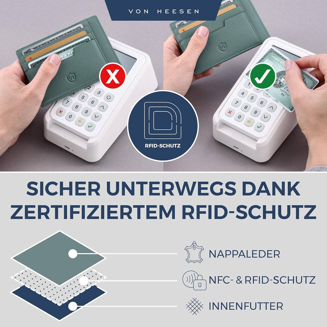 VON HEESEN® Echtleder RFID Kartenetui aus Nappa-Leder - 9 Fächer - Querformat Kreditkartenetui für D