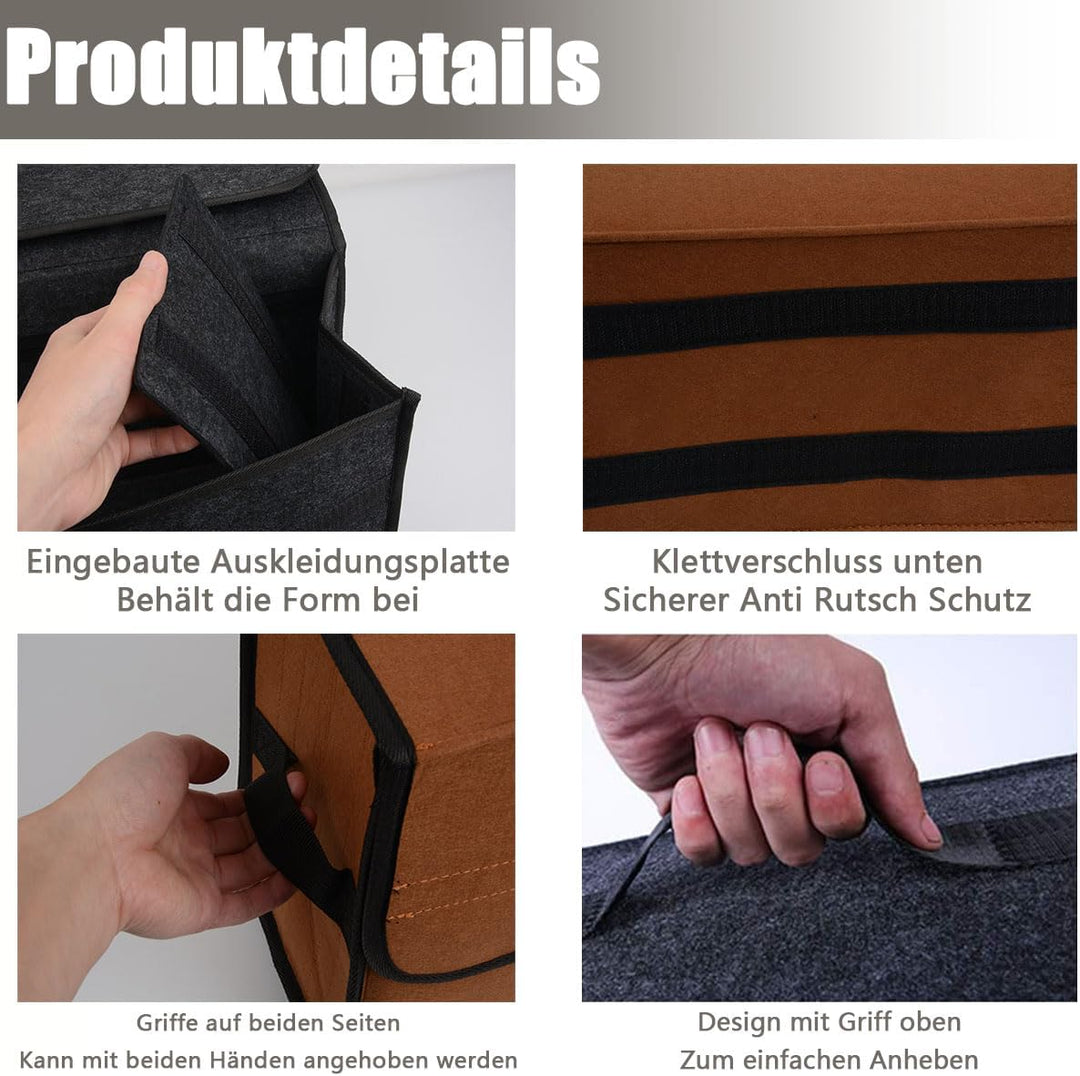 Kofferraum Organizer, Auto kofferraumtasche aus Filz mit Einlegeplatte, Klettband und Gummiband, Fal