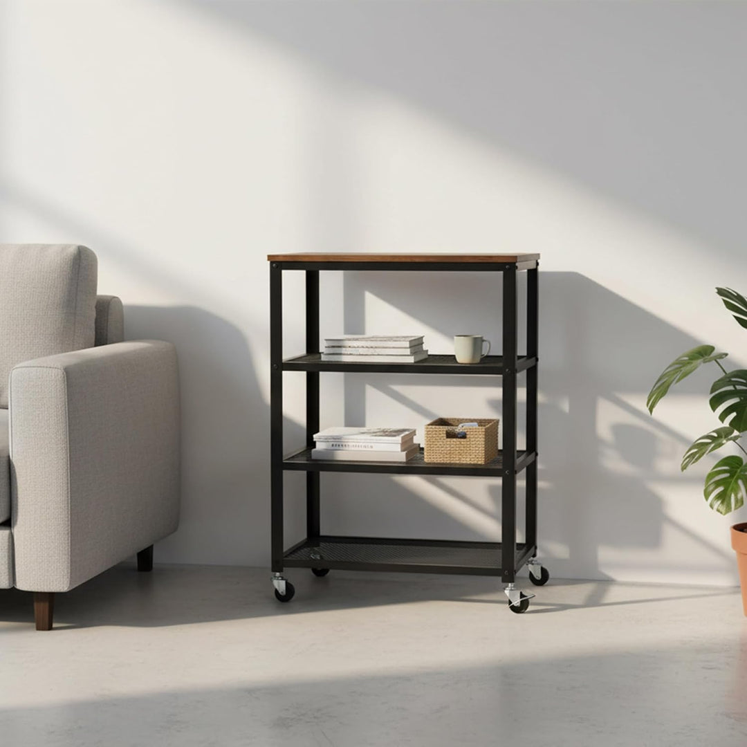 Relaxdays Rollwagen, 4 Ablagen, Industrial, Küche &amp; Wohnzimmer, HBT: 85x60x40 cm, Servierwagen mit R