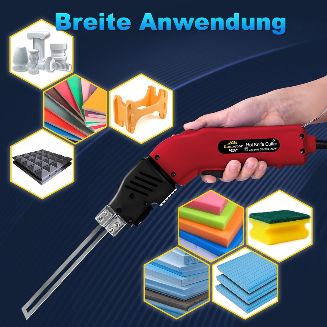 Komsepor 200W Styroporschneider Elektrische Heissmesser Schaumschneider mit 4 Nichrom Klingen 0-600℃