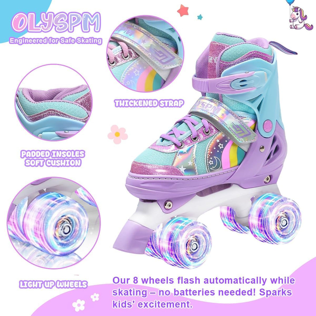OLYSPM Rollschuhe Kinder Rollschuhe Verstellbar Rollschuhe Damen,LED Rollschuhe und 4 Grössen verste