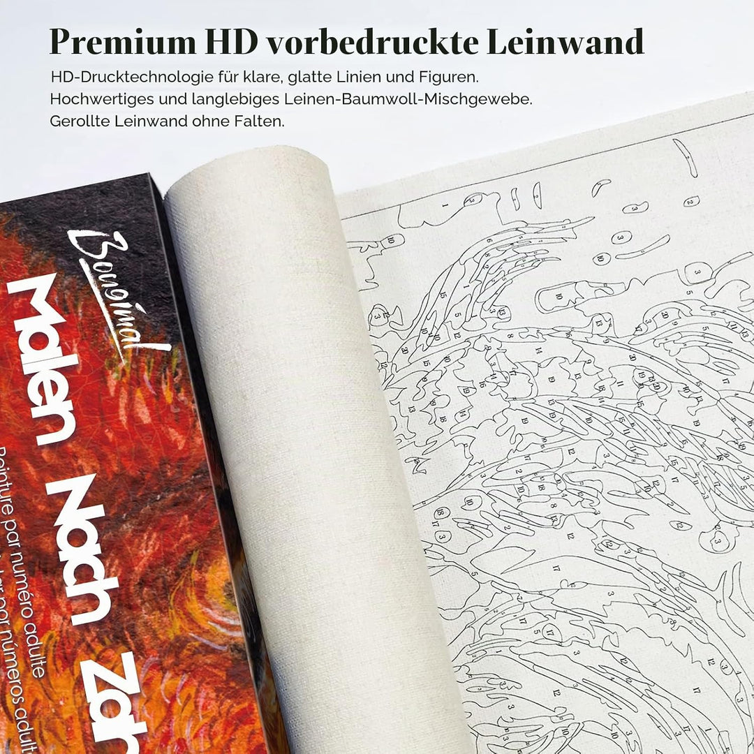 Bougimal Malen Nach Zahlen, DIY Handgemalt Ölgemälde, 3 Pinseln und Vorgedruckt Leinwand-Ölgemälde,