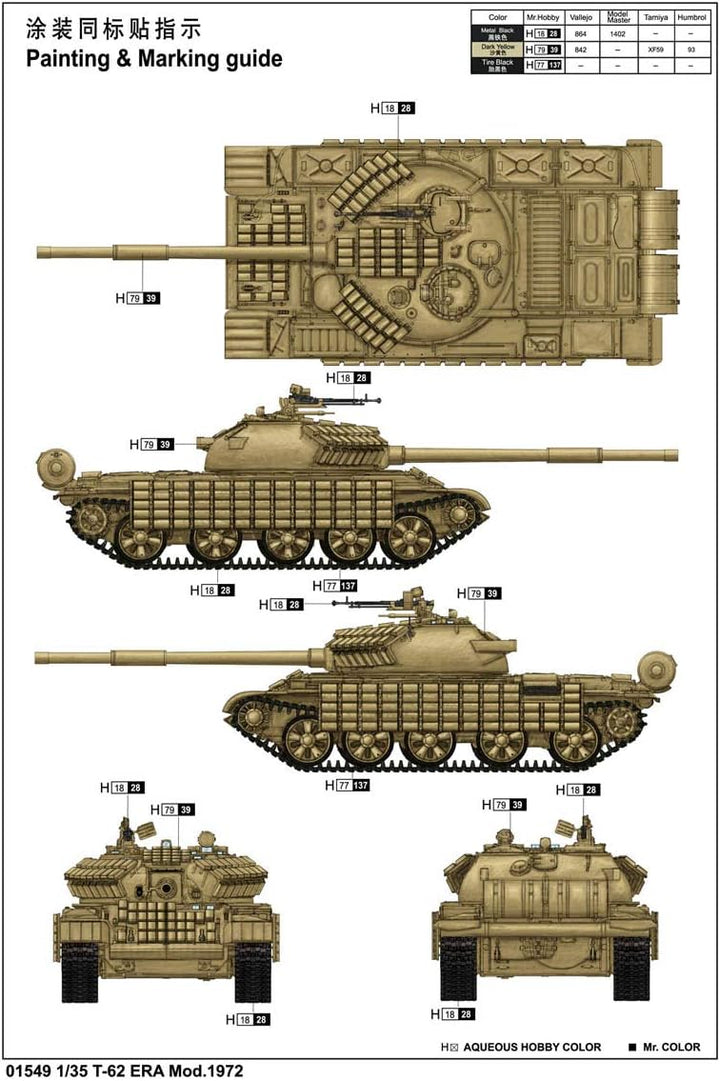 Trumpeter 01549-1/35 T-62 Era Modell 1972 (Iraqi Regular Army) Modellbausatz