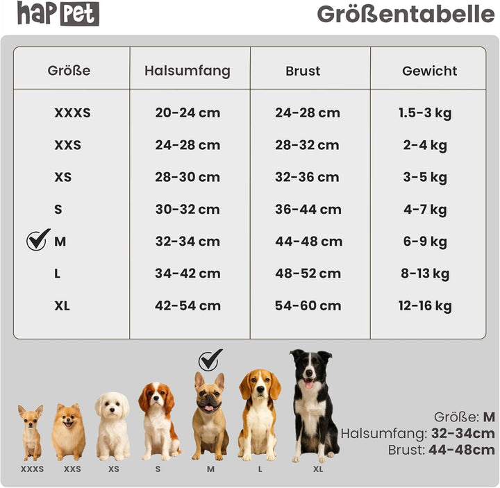 Happet Hundegeschirr M für kleine & mittelgrosse Hunde – atmungsaktives Air-Mesh Brustgeschirr, gepo