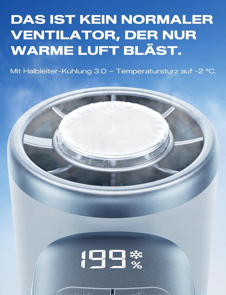 MAGIC JOHN Mini Handventilator mit Kühlung, 199 Lüfterstufen, bis zu 11h Laufzeit, USB-C Akku auflad