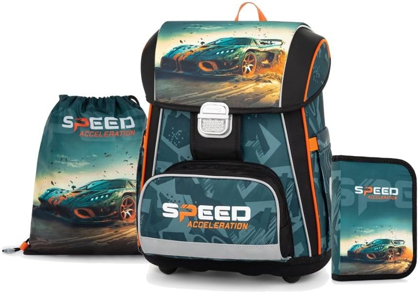 Generisch Auto - Speed Acceleration - Race - OxyBag PREMIUM Schulranzen-Set, 11 teilig mit Sporttasc