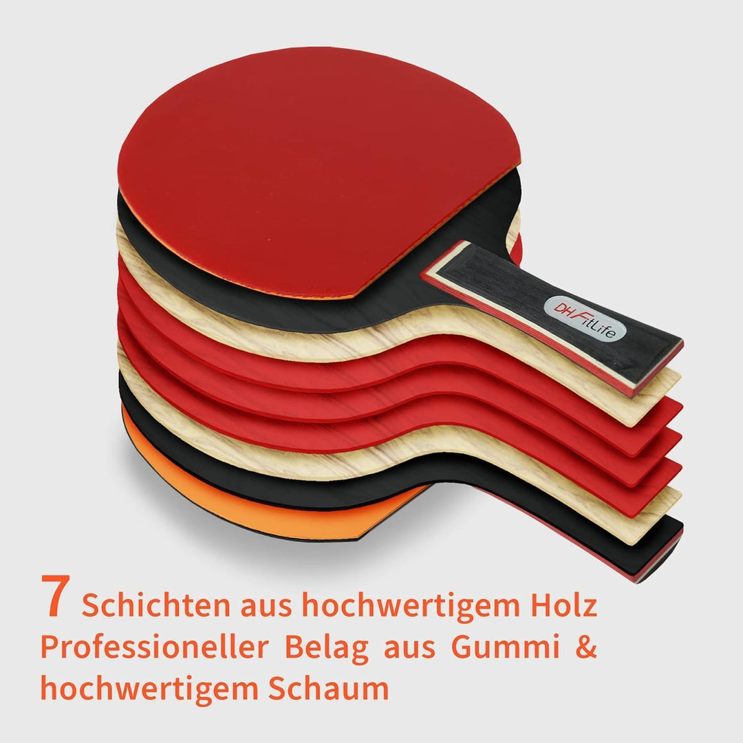 DH FitLife Tischtennisschläger Set für 2 Spieler, mit ausziehbarem mobilen Tischtennisnetz, 3 Tischt