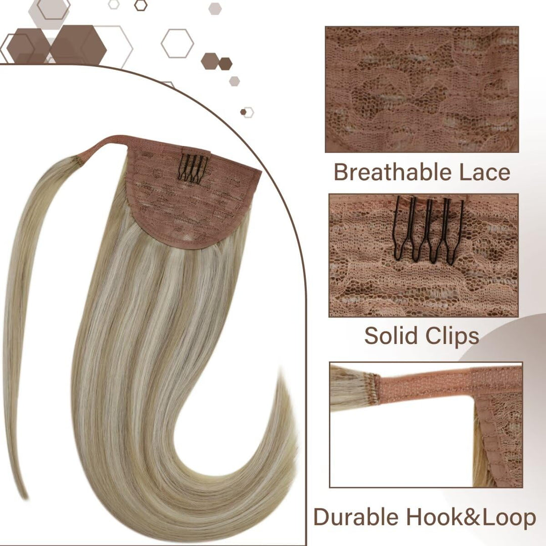 Hetto Blond Ponytail Extensions Echthaar Wrap Around Zopf Echthaar Extensions Remy Pferdeschwarz Ext