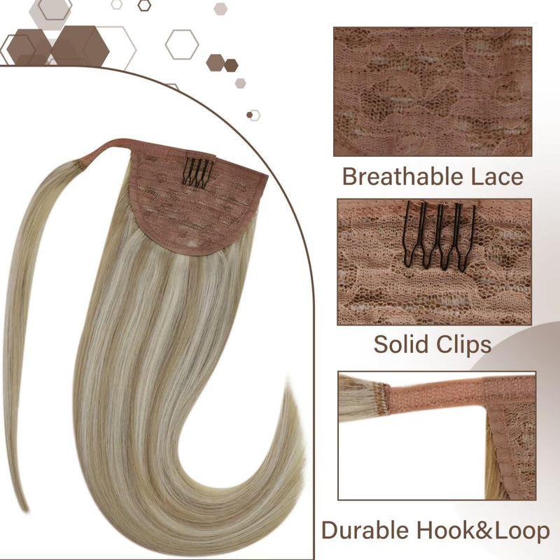 Hetto Blond Ponytail Extensions Echthaar Wrap Around Zopf Echthaar Extensions Remy Pferdeschwarz Ext