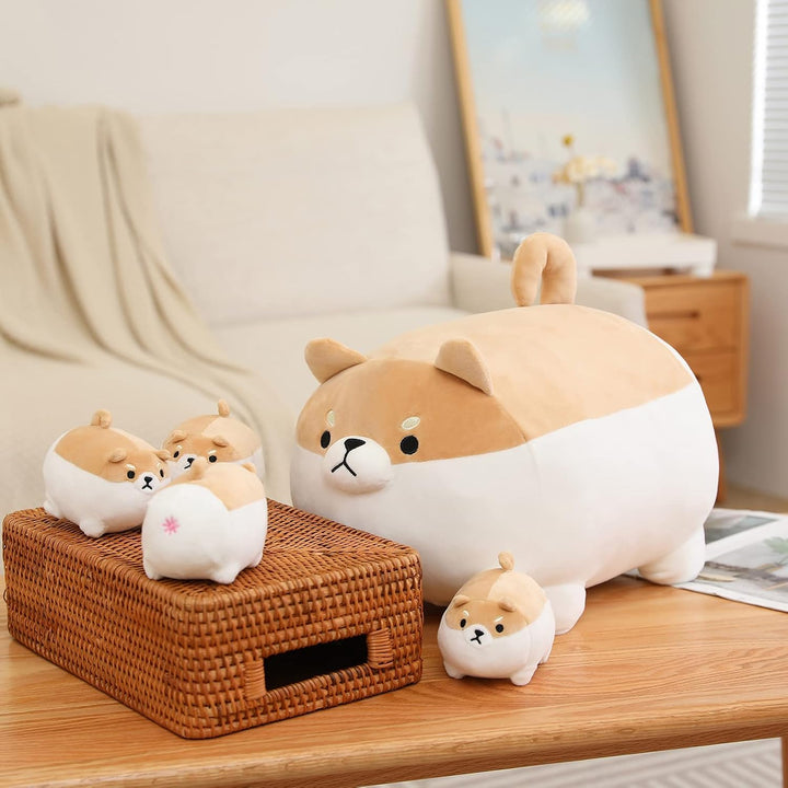 SQEQE Stuffed Animal Shiba Inu Plush Toy with 4 Baby Shiba Inu Plushies in her Tummy, Stuffed Cotton