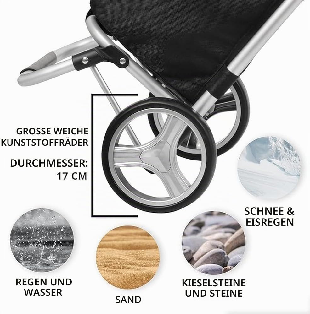 Cruiser Einkaufswagen 40 Liter - Faltbare einkaufstrolley (schwarz), Schwarz