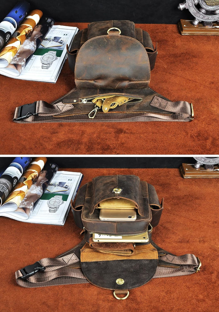 Le'aokuu Herren Echtes Leder Tasche Schultertasche Gürteltasche Beinbeutel Beintasche Hüfttasche Dro