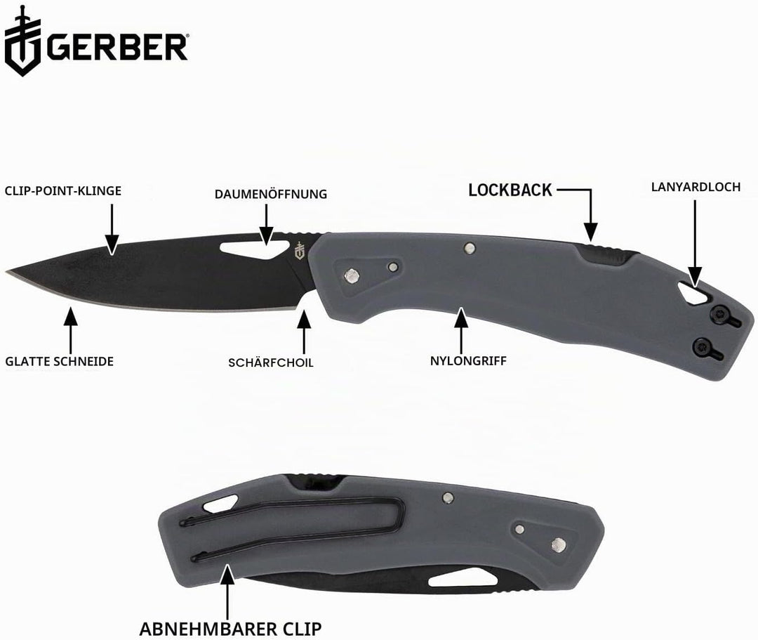 Gerber Taschenmesser mit Gürtelclip, LST, 440A Clip Poin-Edelstahlklinge, Griffschalen aus glasfaser
