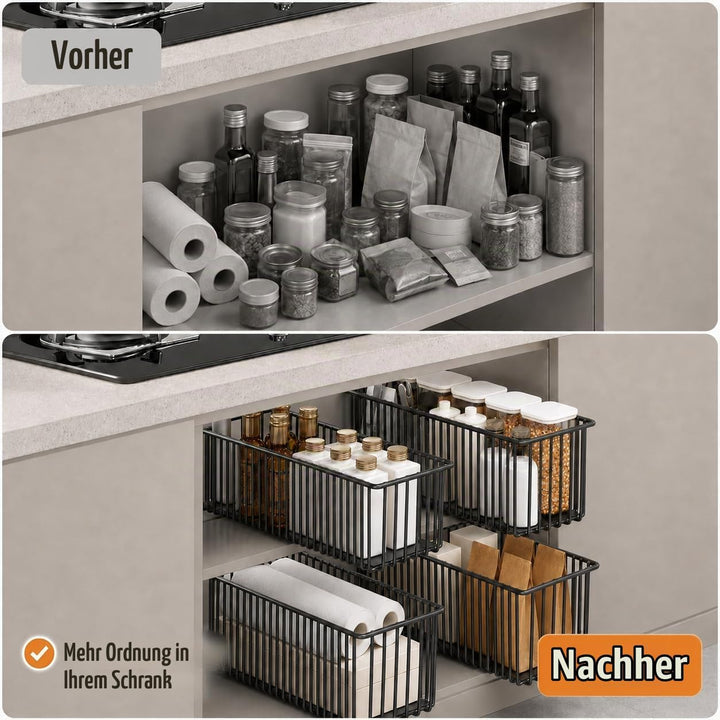 4er Set Ausziehbare Schublade Küche Schmal 15,3cm, Teleskopschublade Ohne Bohren, Nischenregal Schra