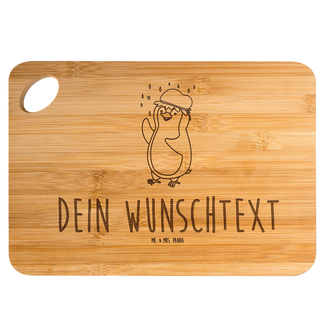 Mr. & Mrs. Panda Brotzeitbrett mit Gravur Pinguin Duschen - Personalisierte Geschenke, Neustart, Per