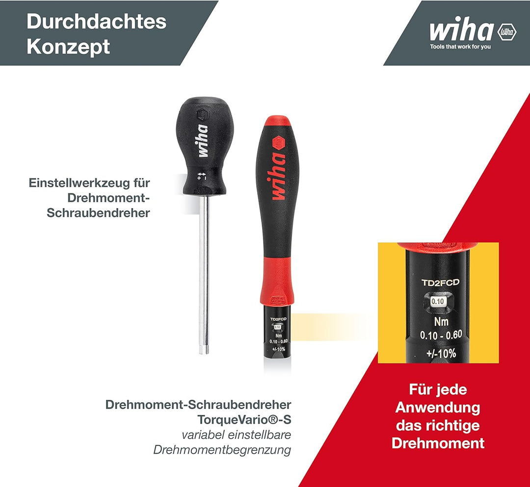 Wiha verstellbarer Drehmoment Schraubendreher TorqueVario®-S(26888) variabel einstellbar I 0,1-0,6Nm