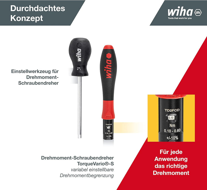 Wiha verstellbarer Drehmoment Schraubendreher TorqueVario®-S(26888) variabel einstellbar I 0,1-0,6Nm