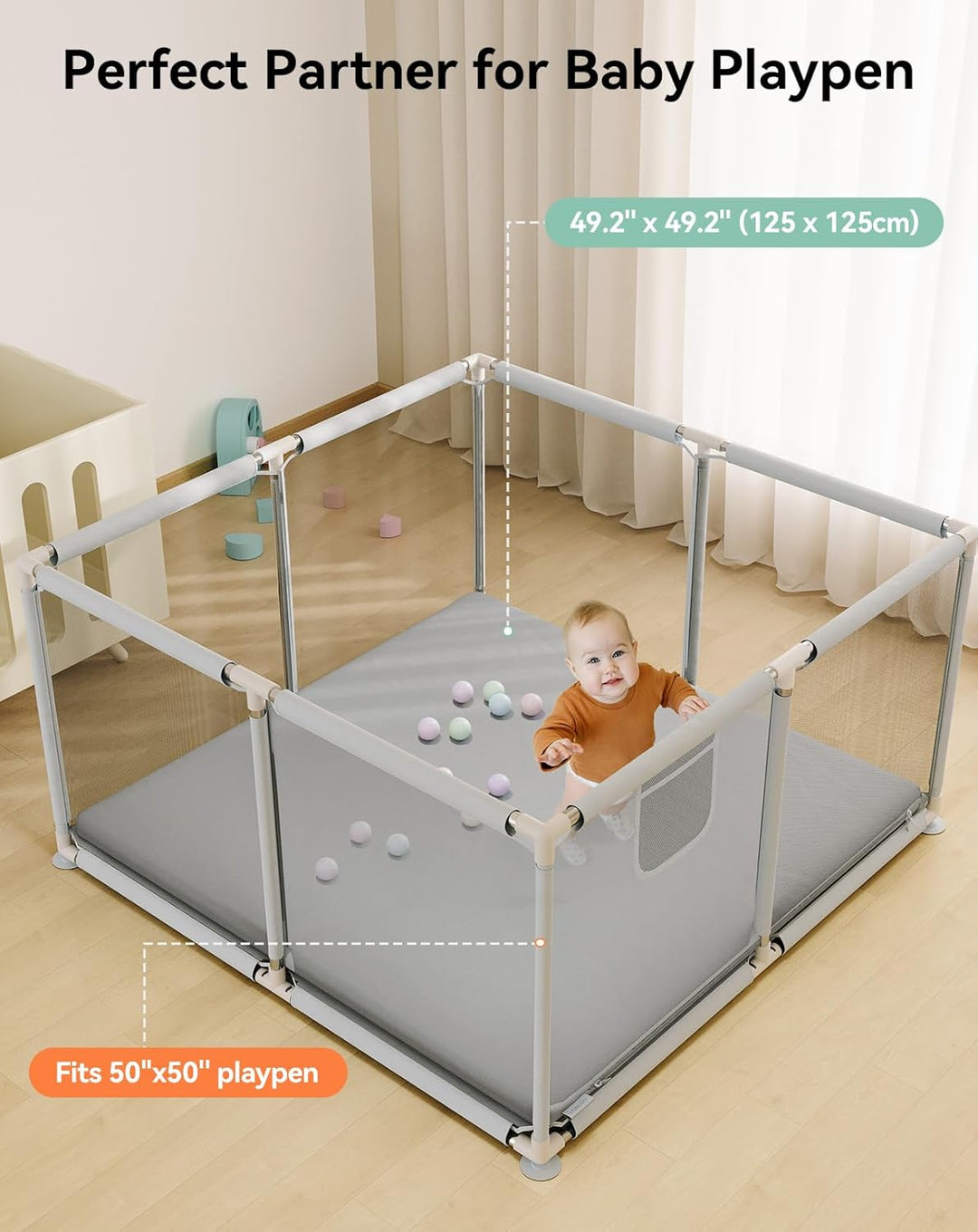COMOMY Veganes Leder Krabbelmatte Baby, 127x127x3 cm Krabbeldecke für Baby, Extra Dicke und Weiche S
