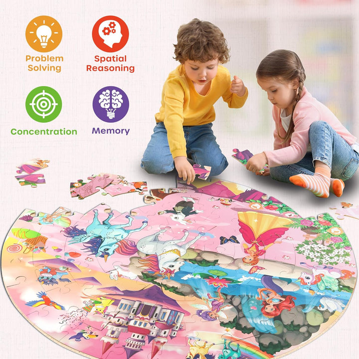 SYNARRY Grosse Einhorn Prinzessin Boden Puzzle für Kinder ab 3 4 5 6 7 8 Jahren, 70 Teile Kinderpuzz