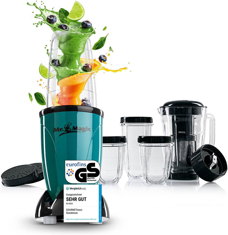 GOURMETmaxx Mr. Magic Smoothie Maker 18-teilig | Standmixer mit 8 Funktionen, inkl. To-Go Funktion m