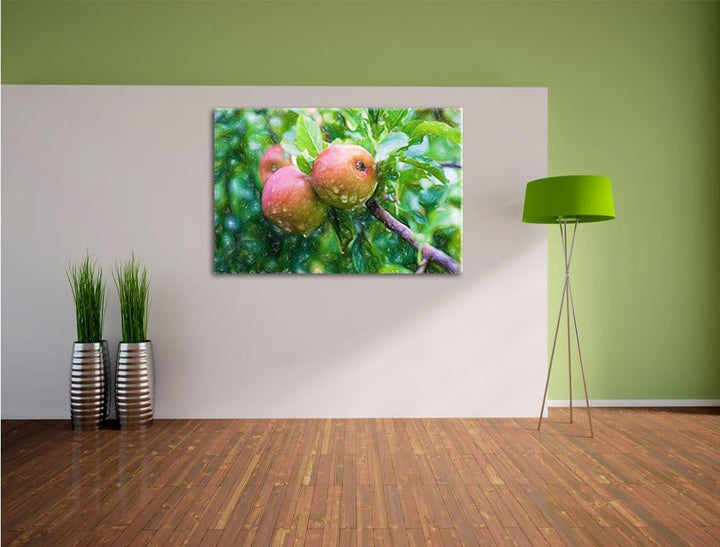 Pixxprint Wilde Äpfel Buntstift Effekt als Leinwandbild/Grösse: 100x70 cm/Wandbild/Kunstdruck/fertig