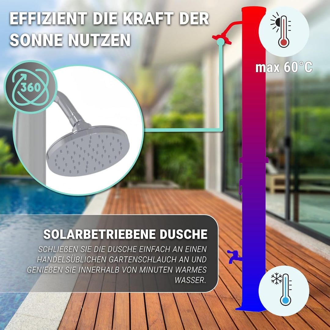 HAGO Solardusche | 35L | rund | Schwarz/Silber | Pooldusche | Campingdusche | Gartendusche | Outdoor