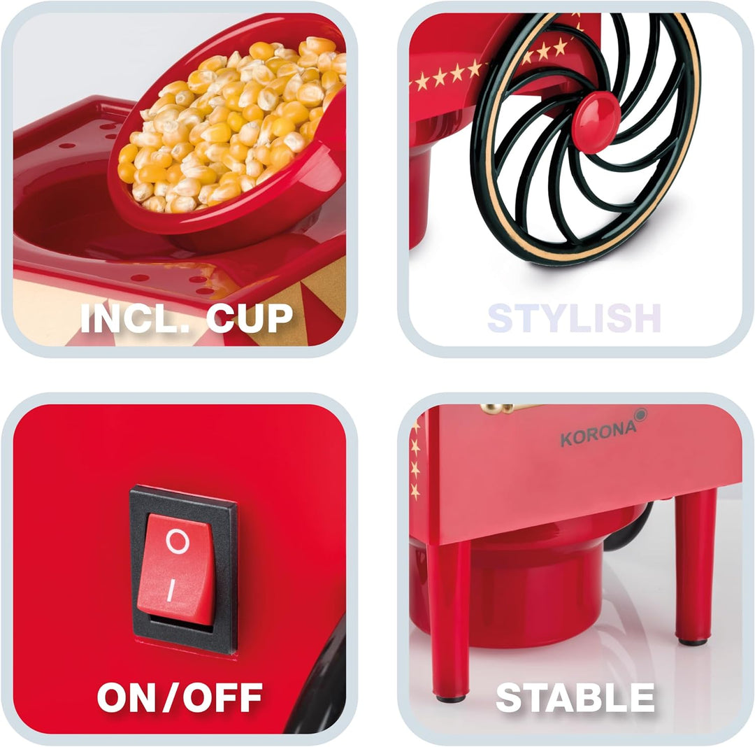 Korona 41100 Popcornmaschine | Retro-Design | Ölfreie Herstellung von Popcorn dank Heissluftverfahre