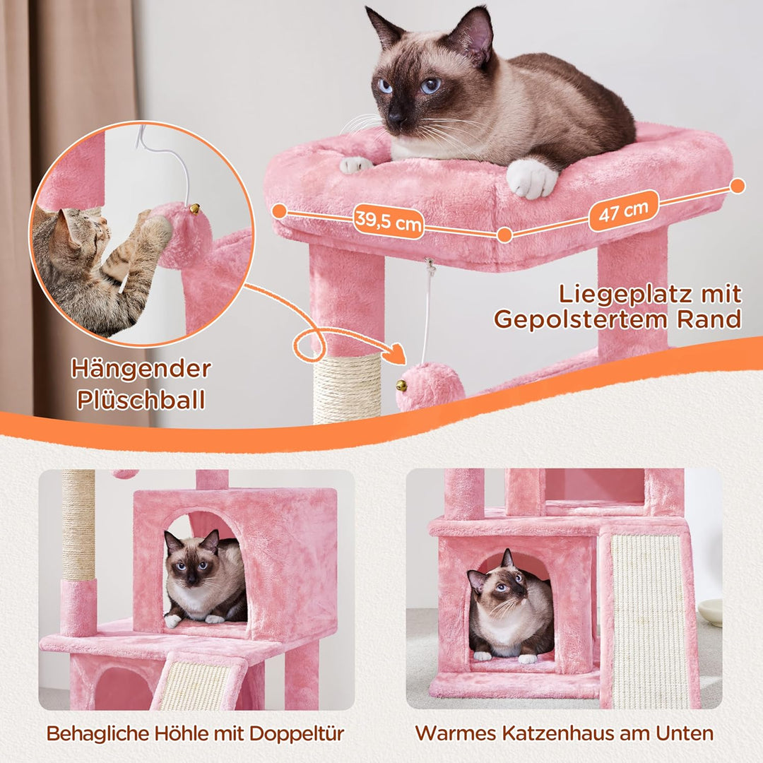 Yaheetech Kratzbaum, Stabiler Katzenbaum 91 cm Katzenkratzbaum, mit 2 Häuschen Sisal und Spielball,