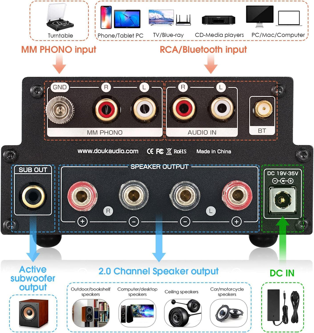 Douk Audio X1 Röhrenverstärker, HiFi Bluetooth 5.0 Verstärker, GE5654 Valve Stereo Audio Amplifier,