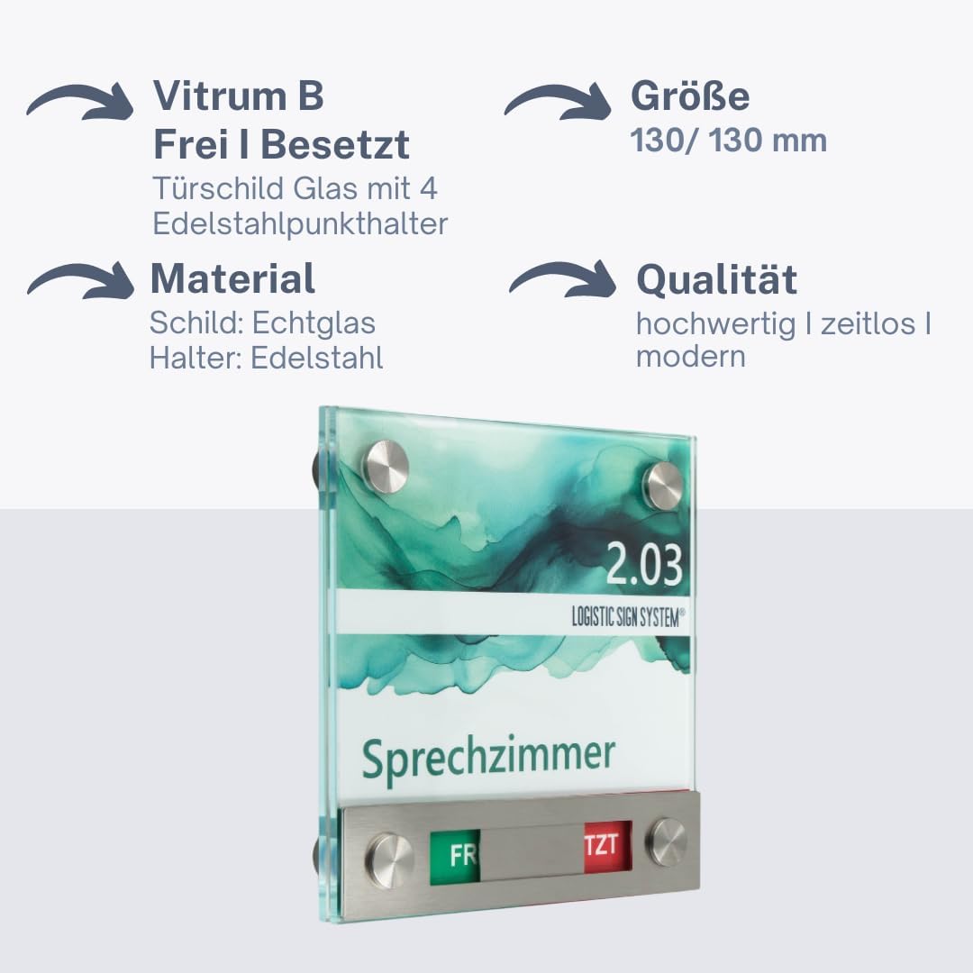 Türschild Glas Vitrum B (130/130 mit Frei/Besetzt-Anzeige), 130/130 mit Frei/Besetzt-Anzeige