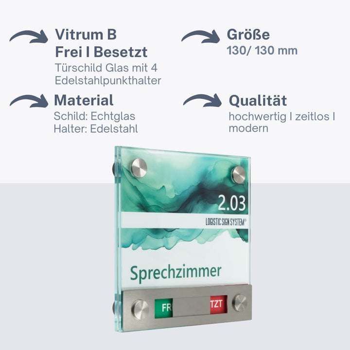 Türschild Glas Vitrum B (130/130 mit Frei/Besetzt-Anzeige), 130/130 mit Frei/Besetzt-Anzeige