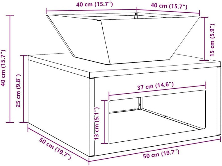 vidaXL Feuerstelle Rostig 50 x 50 x 40 cm Wetterfeststahl, Alfresco-Heizung, moderner Outdoor-Feuers