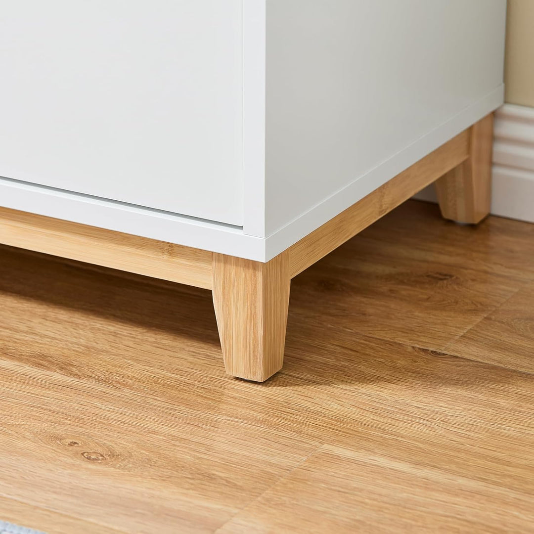 SoBuy Sideboard Kommode Küchenschrank – Modernes Bambusdesign mit Schublade & höhenverstellbarem Reg