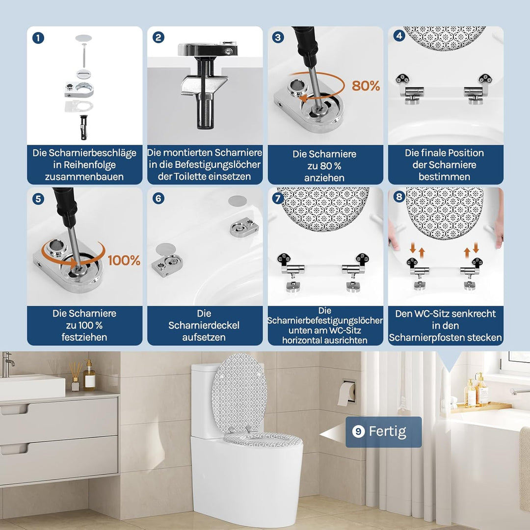 WOLTU Toilettendeckel mit Absenkautomatik Holz, Toilettensitz Klodeckel Klobrille WC Sitz O-Form mit