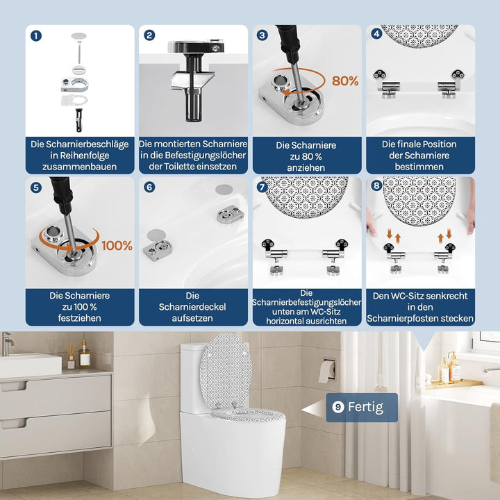 WOLTU Toilettendeckel mit Absenkautomatik Holz, Toilettensitz Klodeckel Klobrille WC Sitz O-Form mit