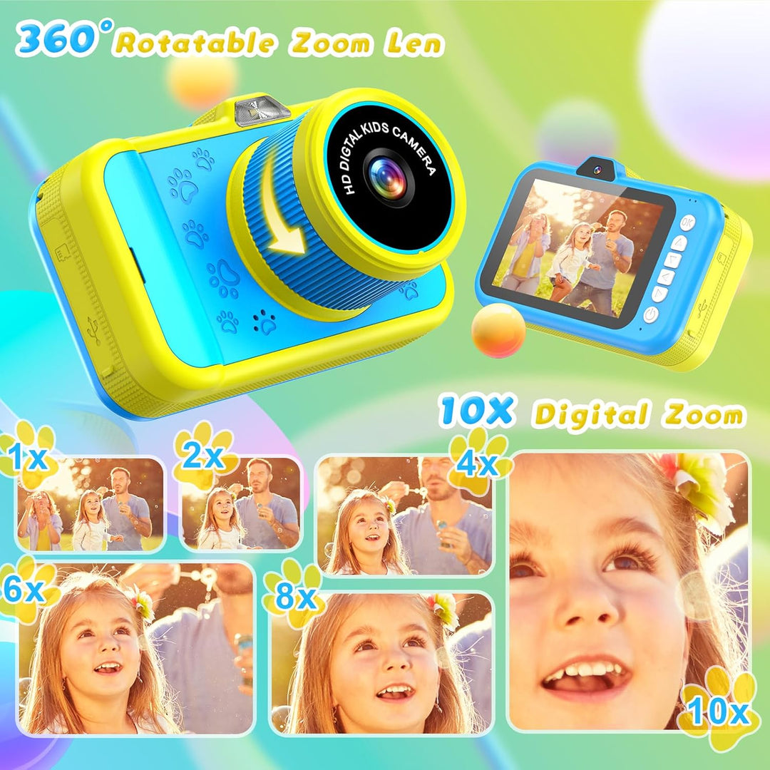 Kinderkamera, Ushining 3,5" Grossbildschirm Kinder Kamera mit 360° Drehbares Zoomobjektiv LED-Blitz