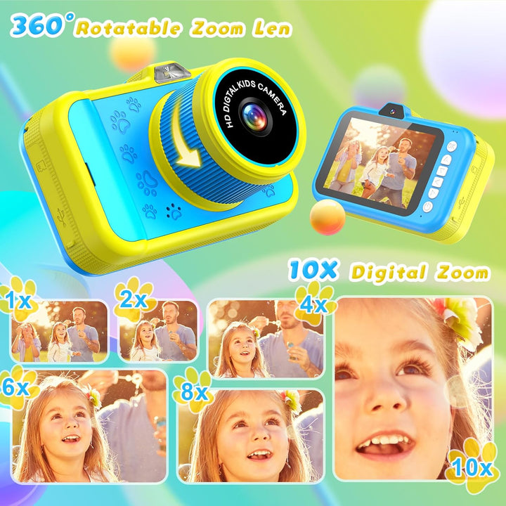 Kinderkamera, Ushining 3,5" Grossbildschirm Kinder Kamera mit 360° Drehbares Zoomobjektiv LED-Blitz