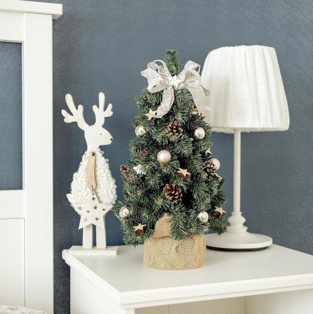 Creative Home Kleiner Weihnachtsbaum Champagner Geschmückt | Höhe 40 cm | Künstlicher Tannenbaum Min