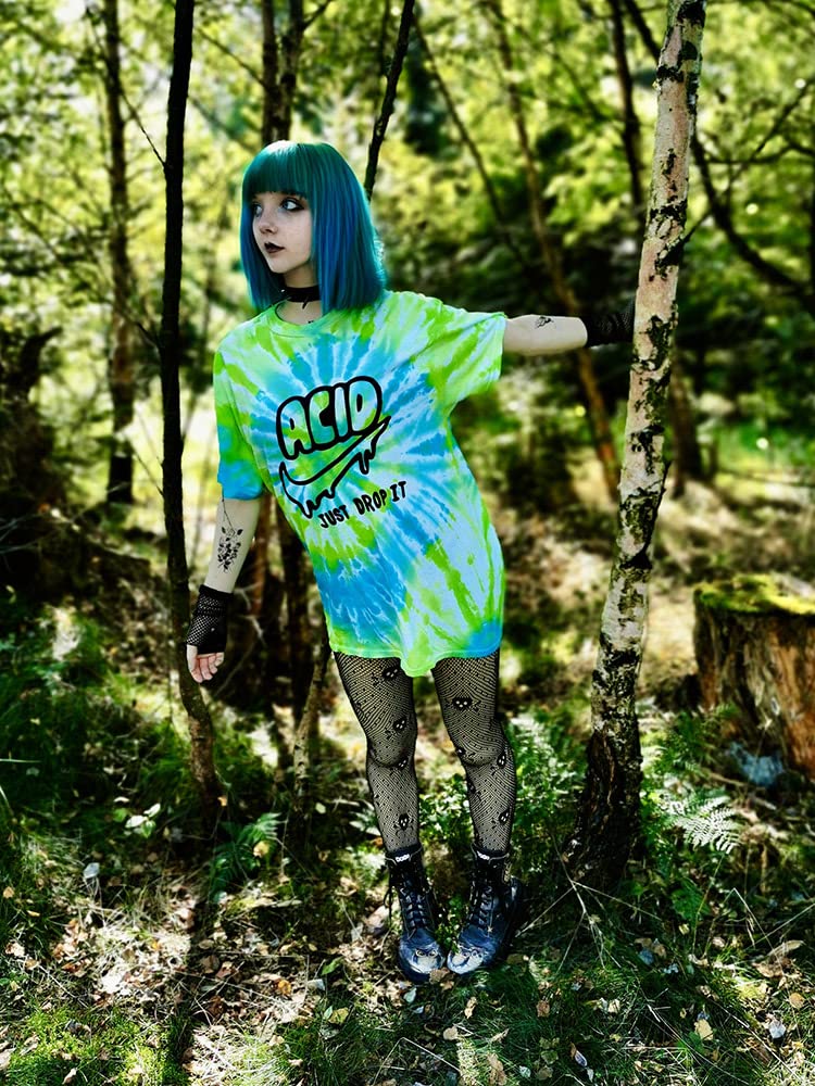 Batik T-Shirt Acid Just Drop it Festival Hippie Goa Psytrance (L), L