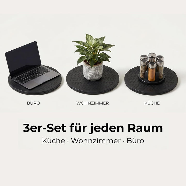 3 Stück Drehbar Plattform 30cm, 360 Grad Drehscheibe Schwarz Drehteller Universal Drehplatte, Drehpl
