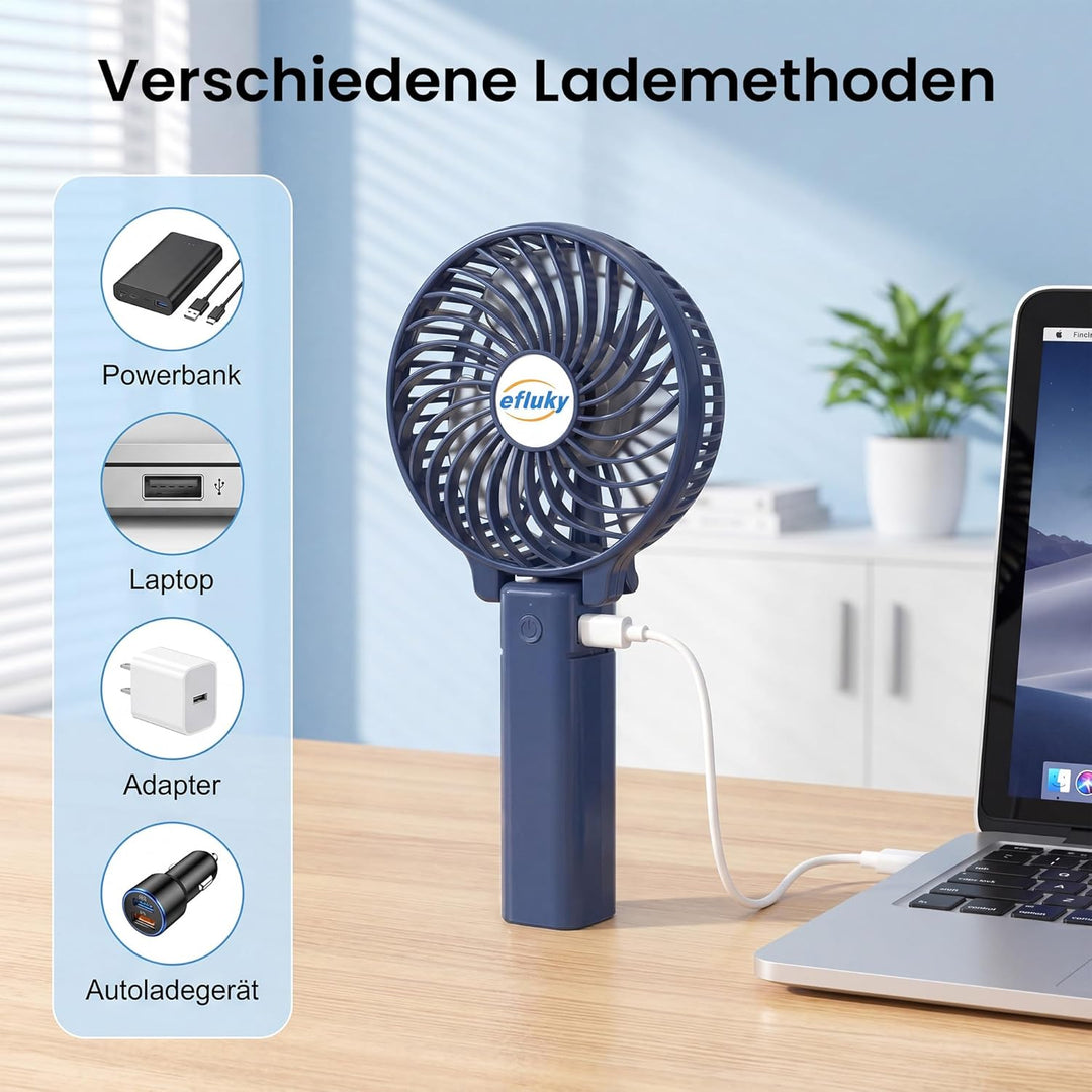 efluky Handventilator, Tragbarer Mini Ventilator, Faltbarer USB-Ventilator Wiederaufladbar, Kleiner