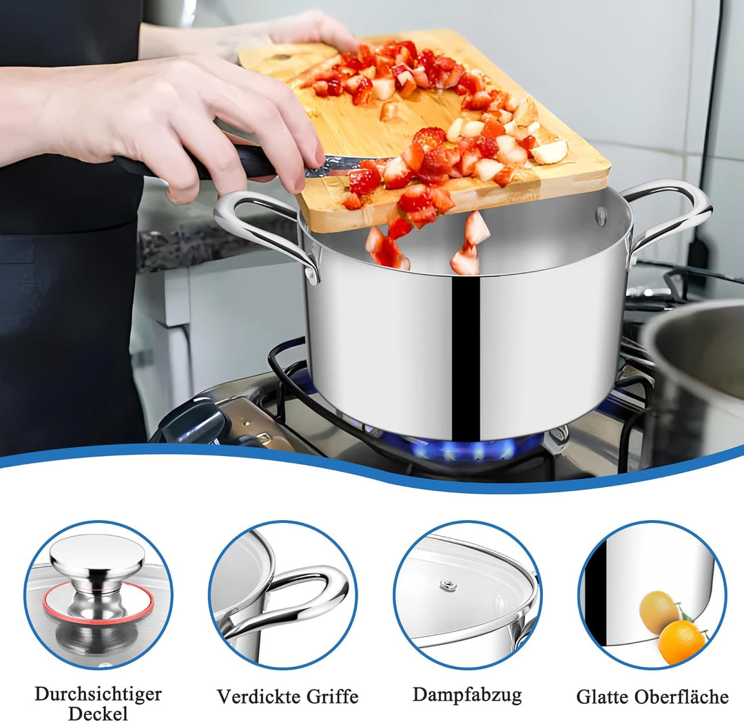 HaWare Kochtopf, 24cm Topf Induktion aus 3-Lagen Edeastahl, 5,7L Kochtöpfe Nudeltopf mit Glasdeckel