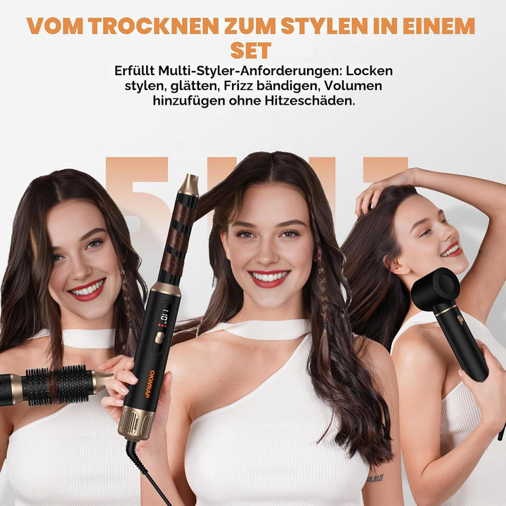 OKWRAP LCD Hairstyler 5 in 1 Haarstyler Airbrush, Hair Styler Set Mit Rundbürstenföhn Haarstyler War