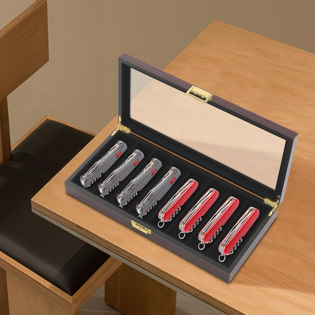 Messervitrine 8 Fächern mit Schloss Messerhalter Messer-Organizer Taschenmesser-Display-Ständer perf