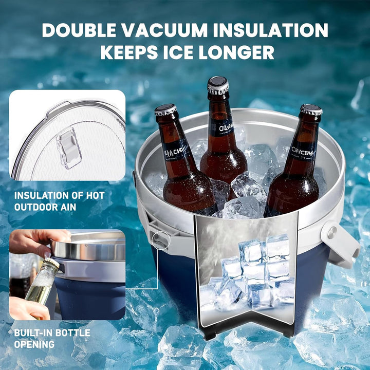 Autsel 7L Eiswürfelbehälter mit Deckel, Doppelwandiger Isolierter Eisbehälter, Edelstahl Eiskübel mi