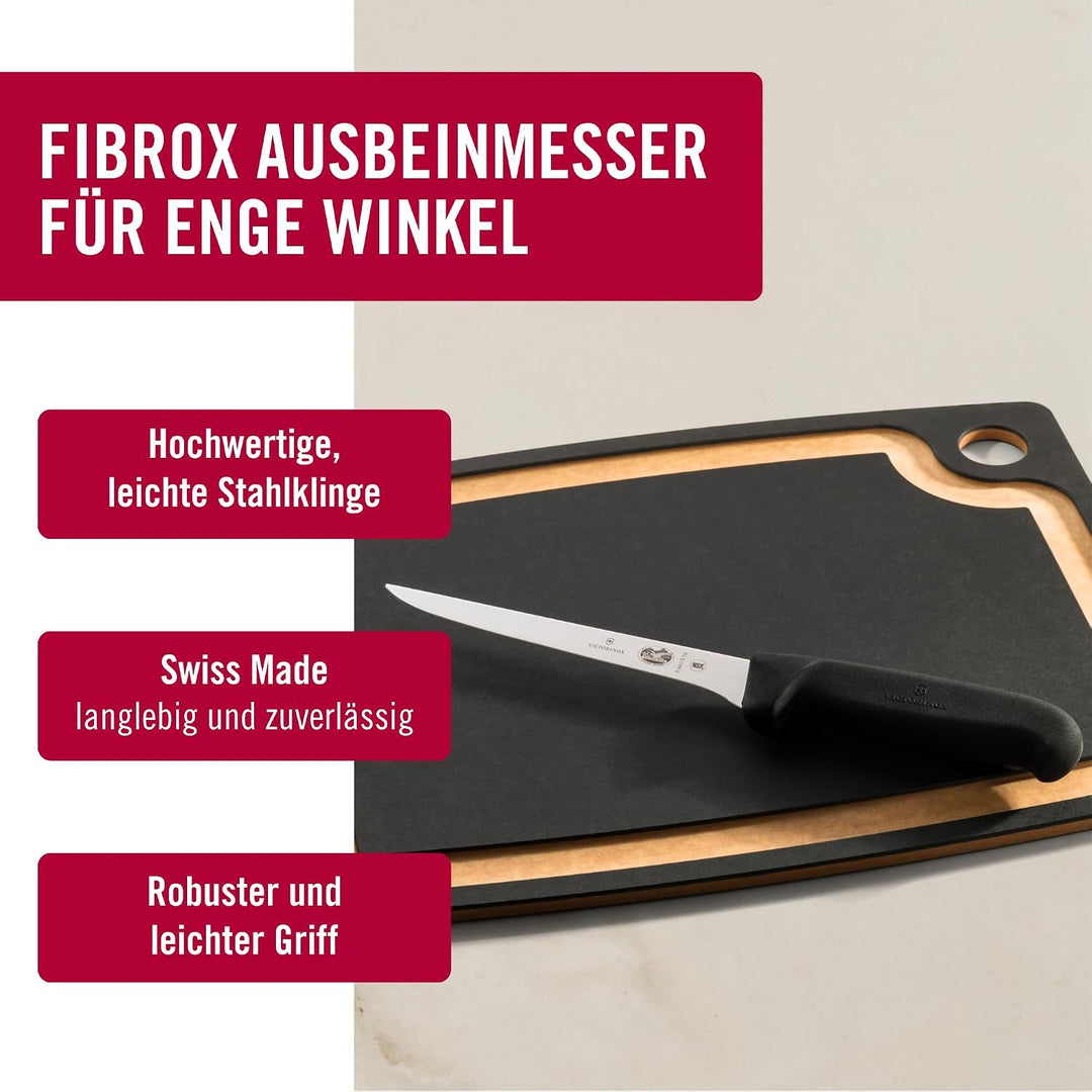 Victorinox Fibrox Ausbeinmesser, Scharfes Küchenmesser für Fleisch und Geflügel, 15 cm, Gerade Kling