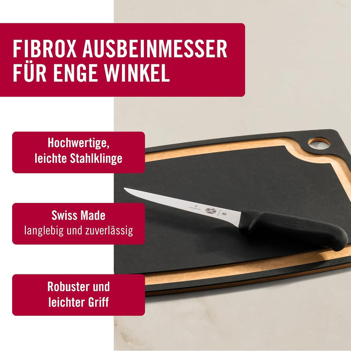 Victorinox Fibrox Ausbeinmesser, Scharfes Küchenmesser für Fleisch und Geflügel, 15 cm, Gerade Kling